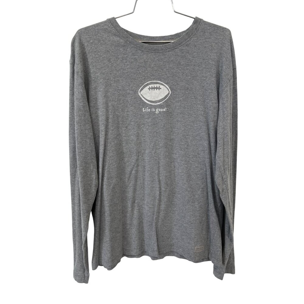 Life Is Good Long Sleeve T Shirt Size Medium Gray Football Graphic Crewneck Tee